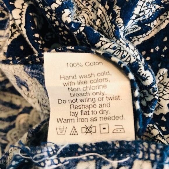 J.Crew Smocked Top Antique Paisley Cropped Tank Trip Coastline Blue White Small - Picture 10 of 11